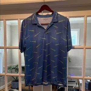 Crown & Ivy Blue Polo with Alligator Print